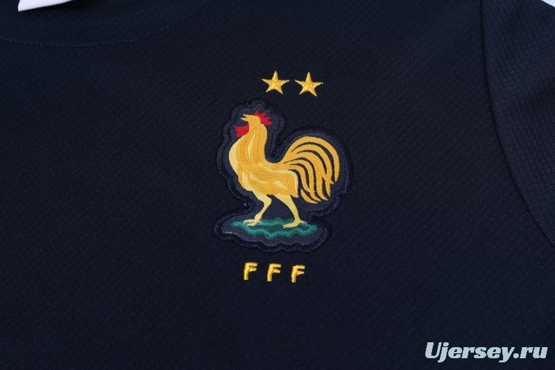 2024 France Cotton Navy Short Sleeve Jersey+Shorts