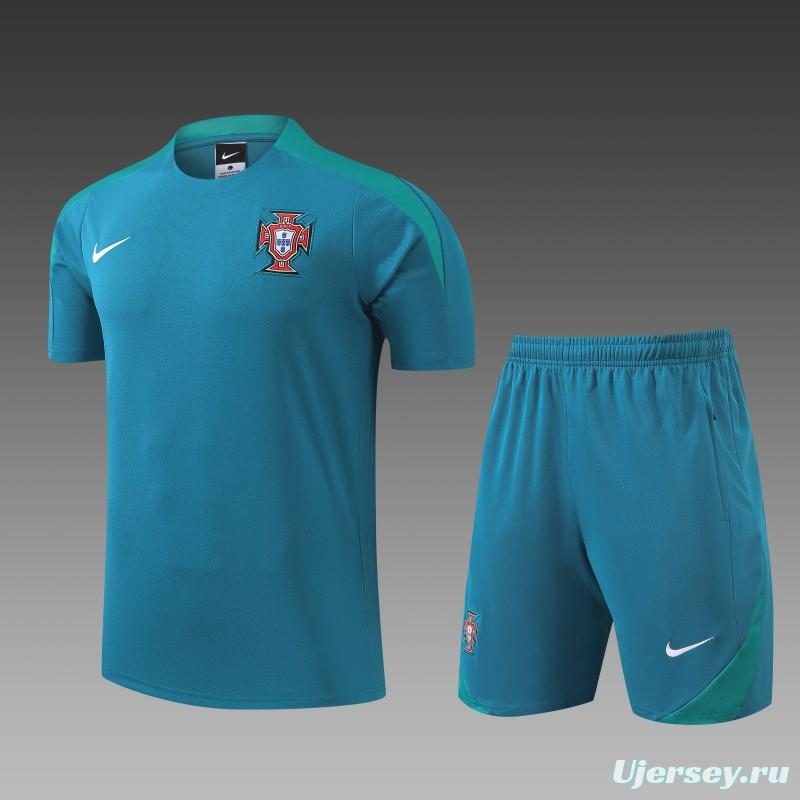 2024 Portugal Blue Short Sleeve Jersey+Shorts