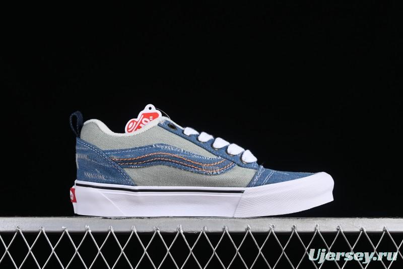 Vans Classics Knu Skool Washed Denim Distressed Vintage Chunky Tongue Skate Shoes - VN0009QCBLK