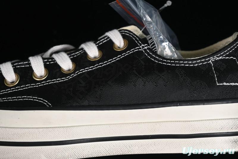 Clot x Fragment Design x Converse Custom Triple Collaboration Low-Top Sneakers with Distressed Black Silk and Brier Pattern - A10925C