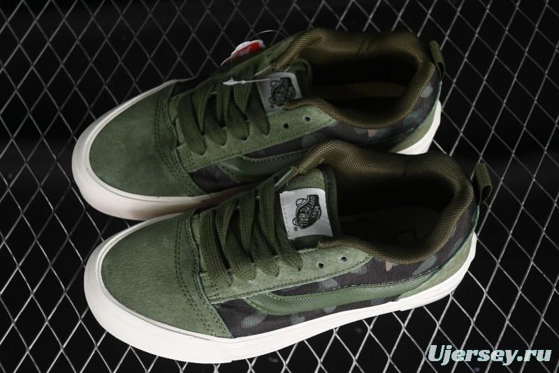 Vans Classics Knu Skool Camo Army Green Chunky Tongue Platform Sneakers - VN0007QC0WD