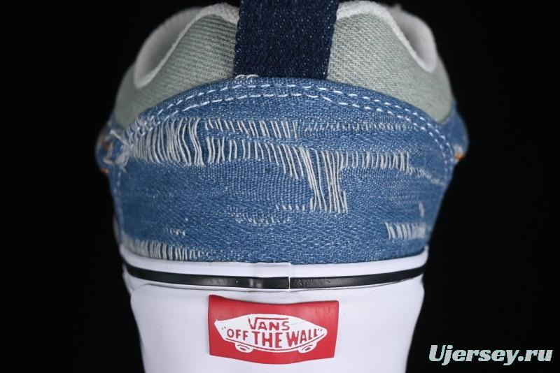 Vans Classics Knu Skool Washed Denim Distressed Vintage Chunky Tongue Skate Shoes - VN0009QCBLK