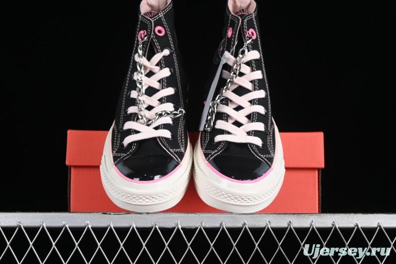 Converse Chuck 70s High Top Canvas Sneakers with Chain Accents in Black & Pink - A09539C