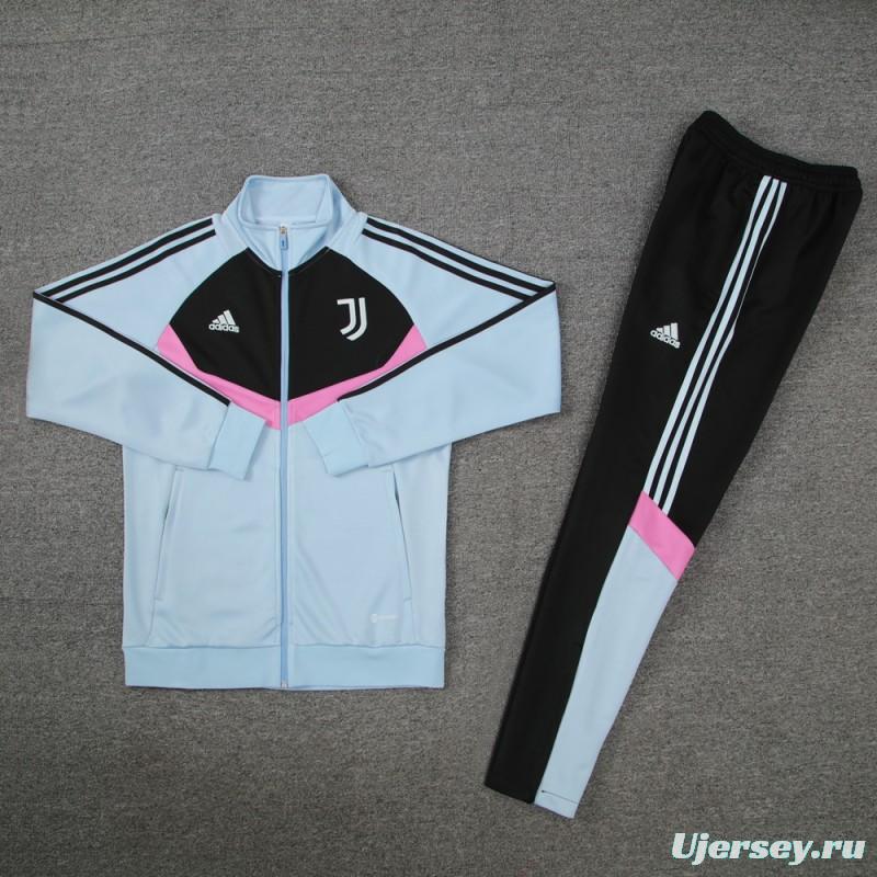 24/25 Juventus Light Blue/Black Full Zipper Jacket +Long Pants