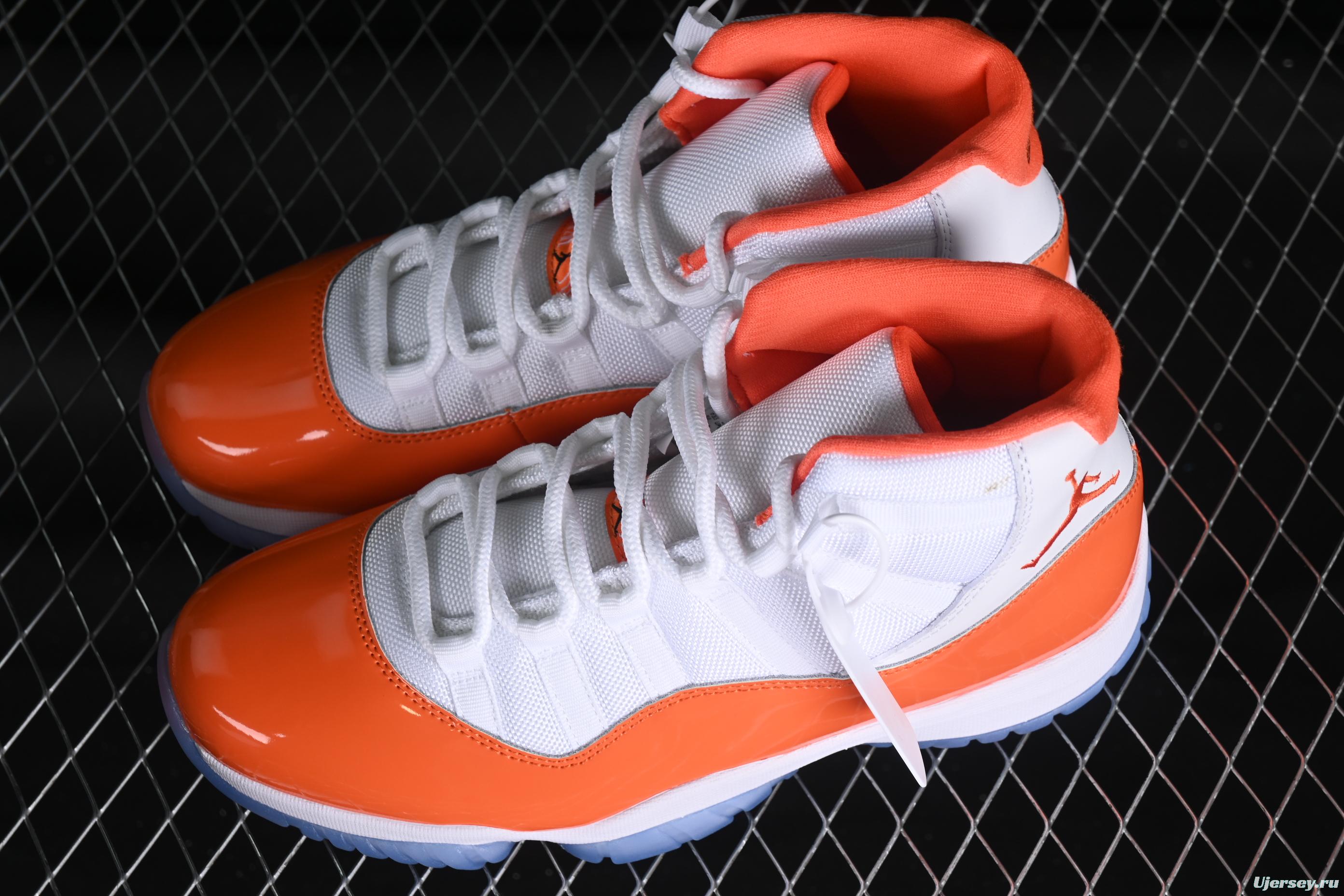 Nike Air Jordan 11 Retro Basketball Shoes with White Orange Design - 378037-002