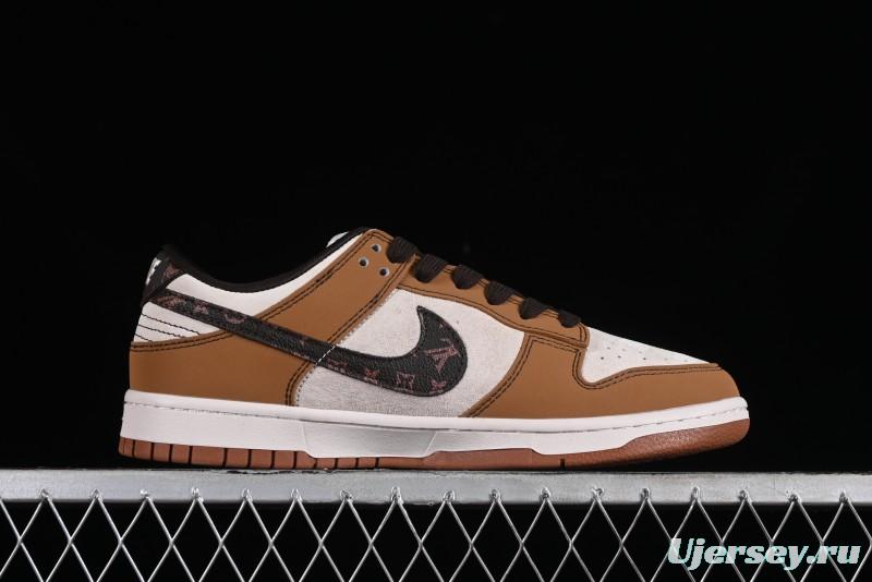 Nike SB Dunk Low LV Collaboration - Brown Black Monogram Anniversary High-End Custom Low-Top Casual Skate Shoes - DQ1098-342
