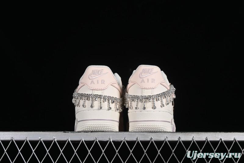 Nike Air Force 1 '07 Low Casual Sneakers in Romantic Pink-Purple with Diamond Chain Accessories - FV1122-333