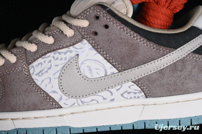 Nike SB Dunk Low Retro Sneakers with Floral Embossed Design and Tiffany Blue Accents - FZ3129-200