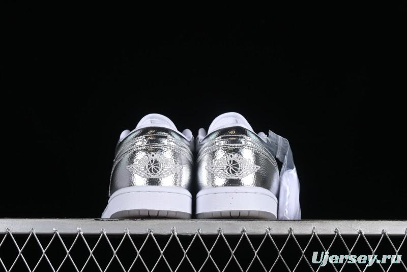 Nike Air Jordan 1 Low "Metallic Silver" Casual Sneakers with Metallic Accents - FN5030-001