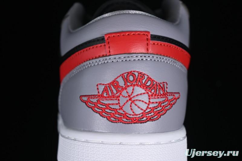 Nike Air Jordan 1 Low AJ1 Basketball Shoes in Grey Black with Red Swoosh - FZ4183-002