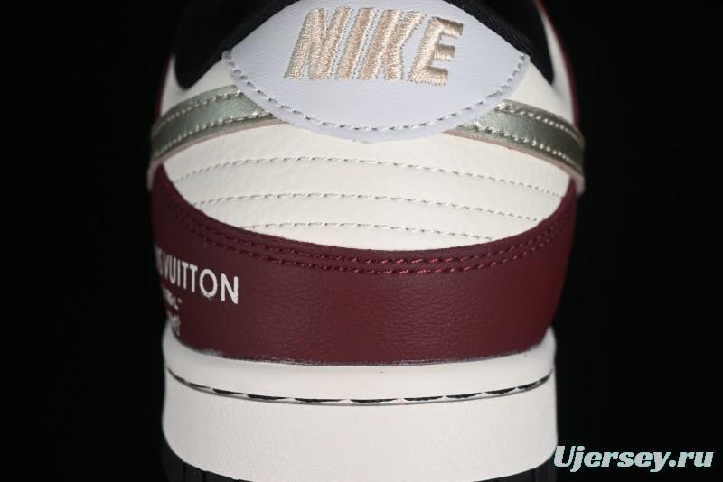 Louis Vuitton x Nike Dunk Low Customized Sneakers - Burgundy with Silver Swoosh SB Low Top Casual Skate Shoes - FC1688-188