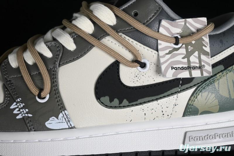 Nike Air Jordan 1 Low Customized Panda Mischief Jungle Adventure Casual Sneakers - 553558-040