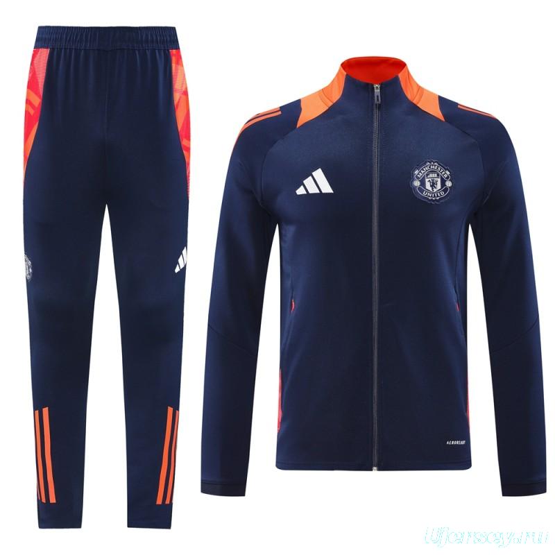 24/25 Manchester United Navy/Orange Full Zipper Jacket +Long Pants