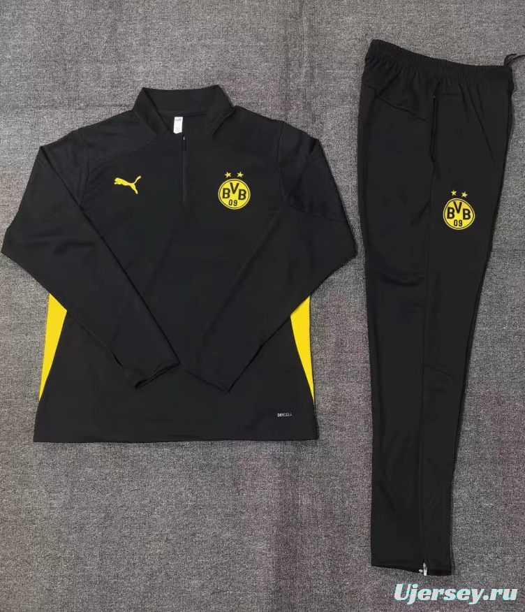 24/25 Kids Borussia Dortmund Black  Half Zipper Jacket+Long Pants