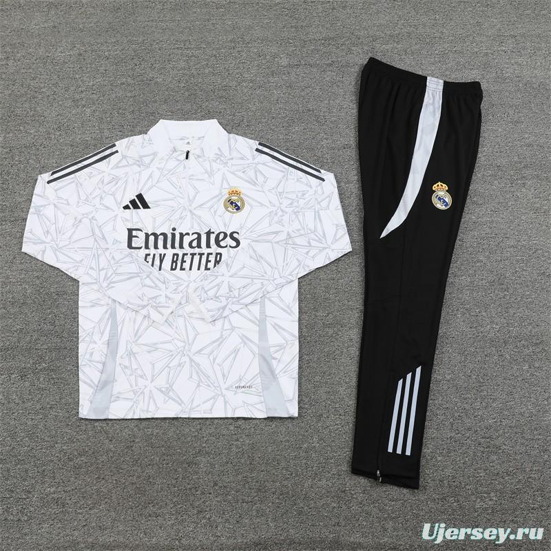 24/25 Real Madrid White Special Half Zipper Jacket+Long Pants