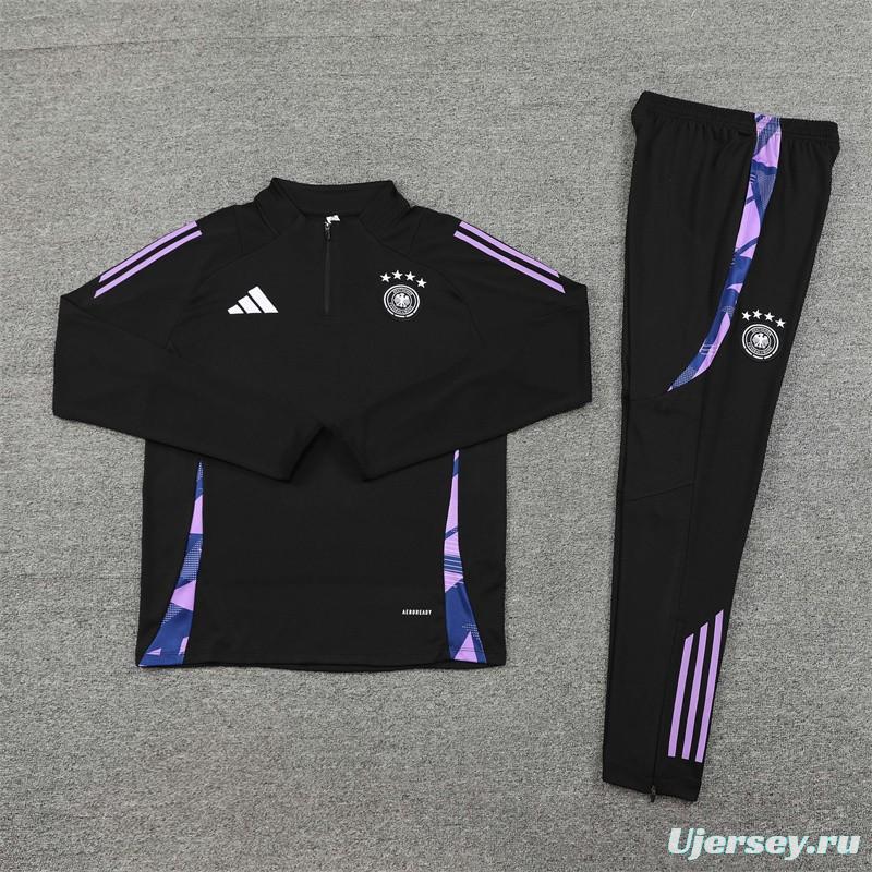 2024 Germany Black Half Zipper Jacket+Long Pants