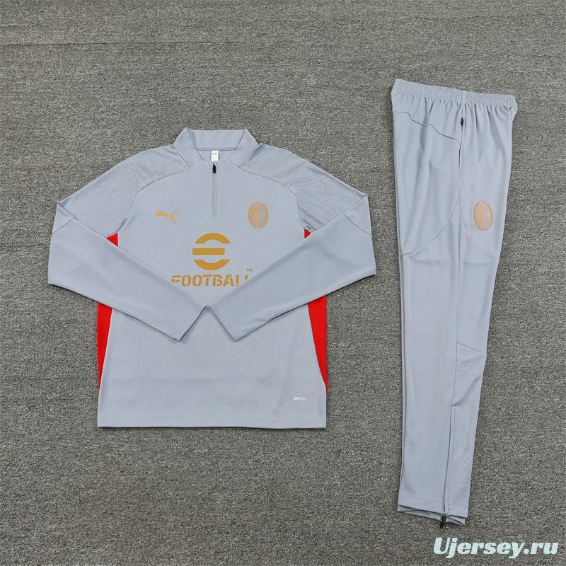 24/25 AC Milan Grey Half Zipper Jacket+Long Pants