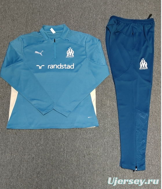 24/25 Kids Olympique Marseille Lake Green Half Zipper Jacket+Long Pants