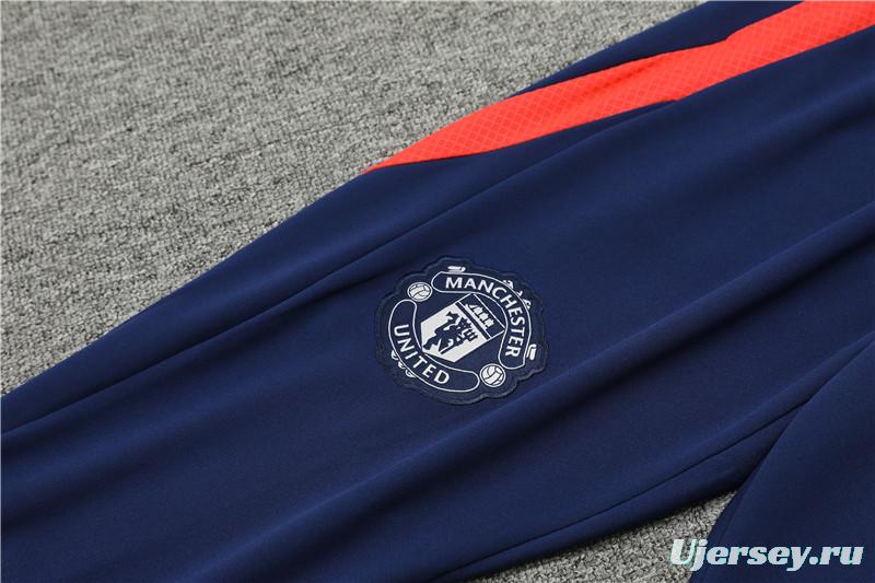 24/25 Manchester United Orange/Navy Half Zipper Jacket+Long Pants