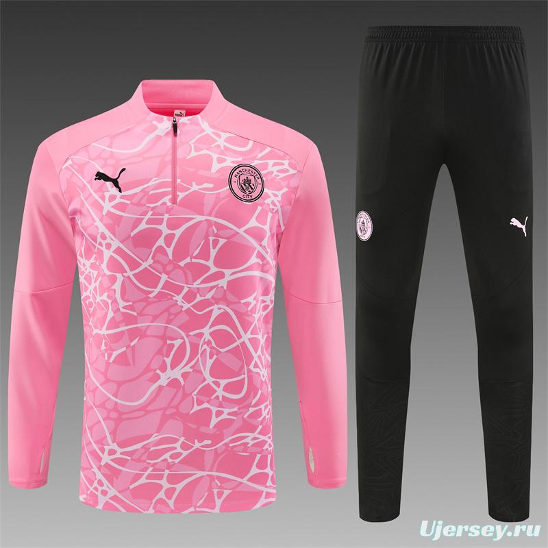 24/25 Manchester City Pink Half Zipper Jacket+Long Pants