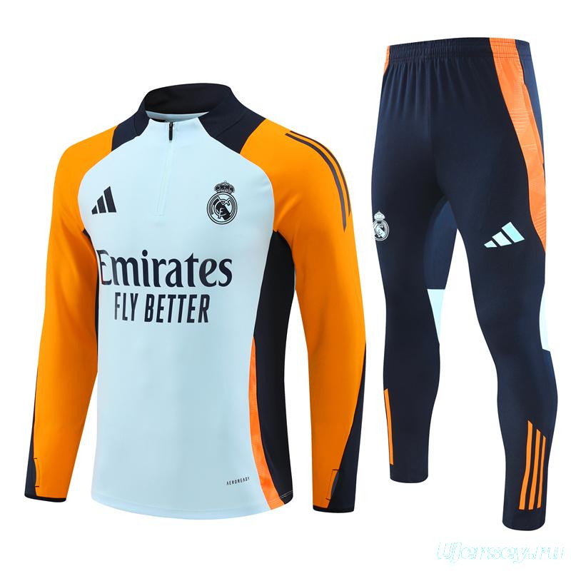 24/25 Real Madrid Light Blue/Orange Half Zipper Jacket+Long Pants