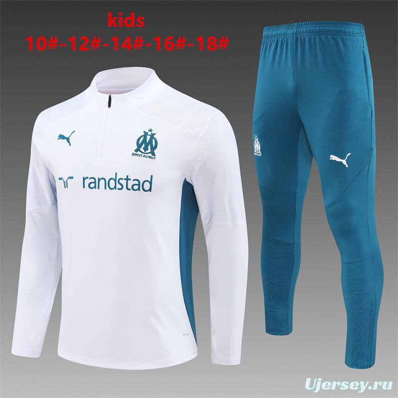 24/25 Kids Olympique Marseille White Half Zipper Jacket+Long Pants