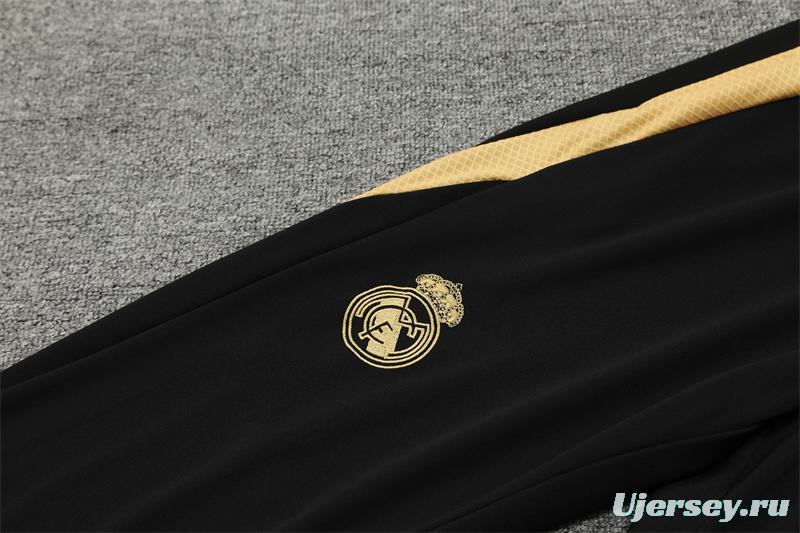 24/25 Real Madrid Black/Golden Half Zipper Jacket+Long Pants