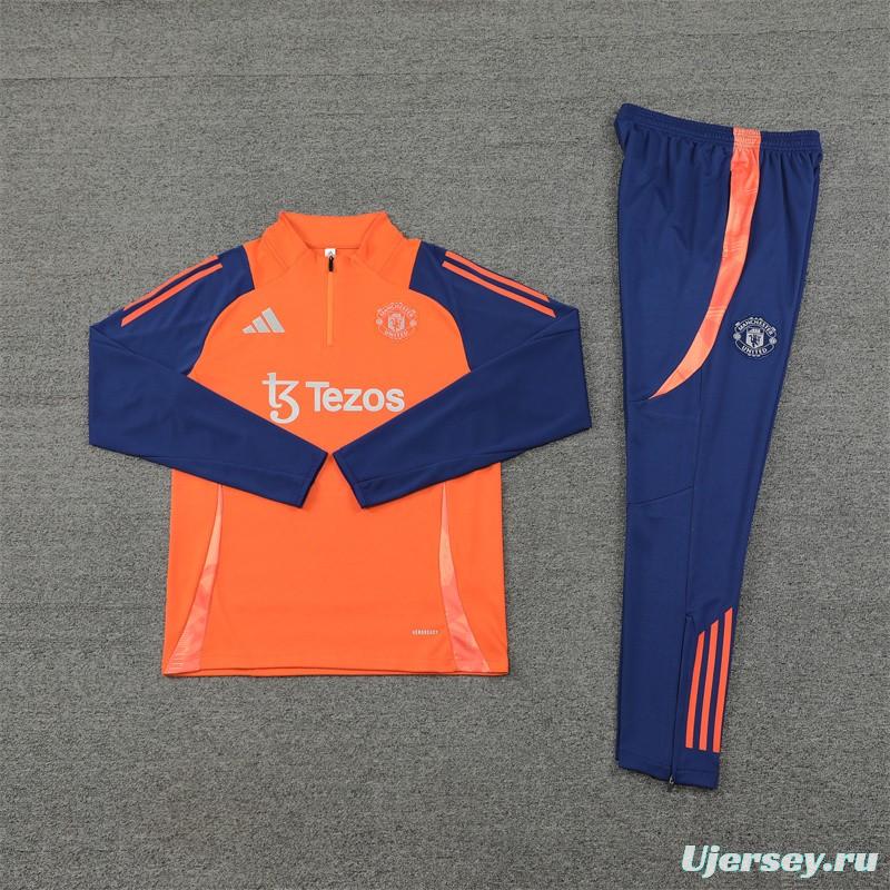 24/25 Manchester United Orange Half Zipper Jacket+Long Pants