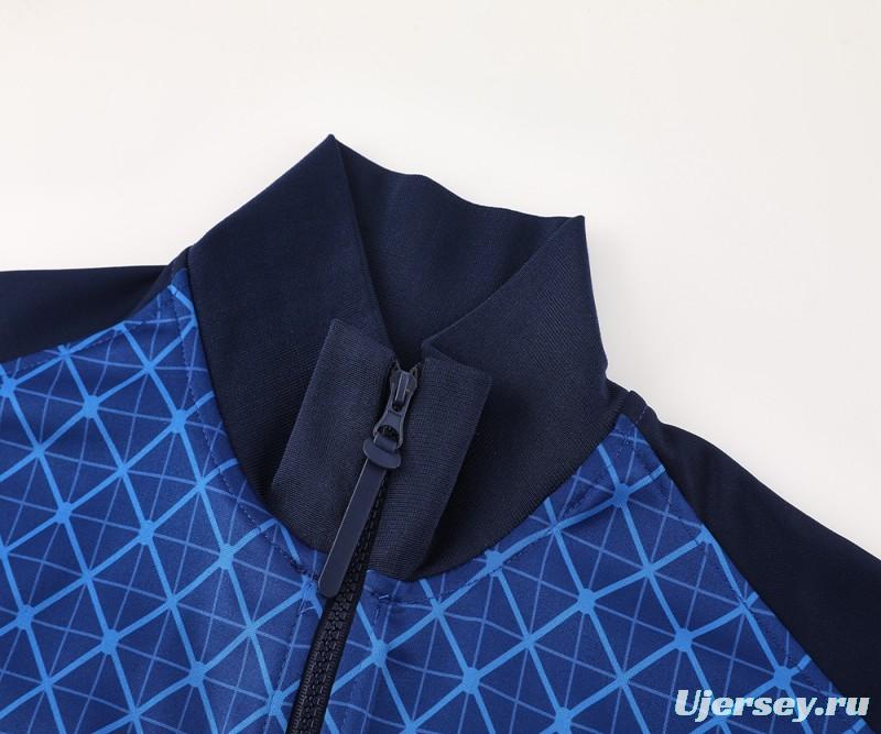 24/25 PSG Blue Grid Pattern Full Zipper Jacket +Long Pants