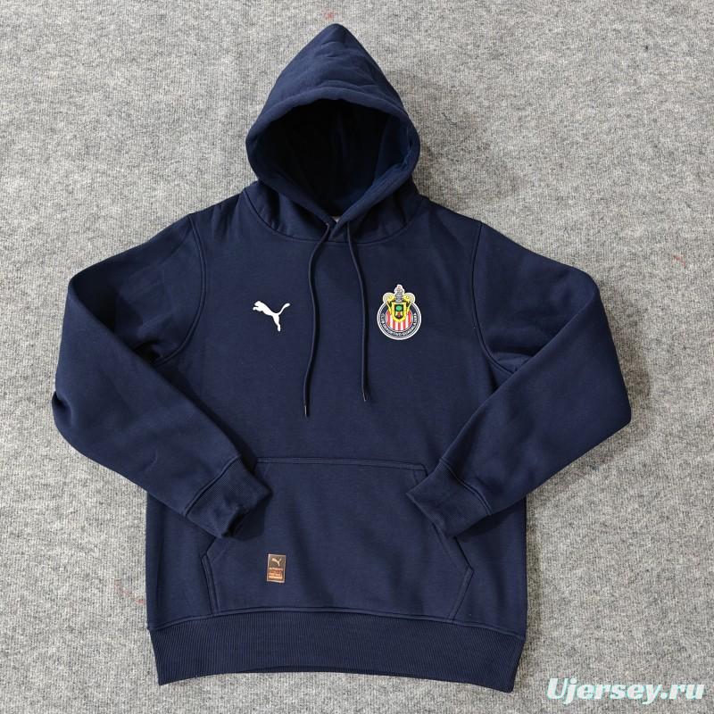 24/25 Chivas Guadalajara Navy/Red/Black/Beige/Grey Hoodie WIth Black Badge