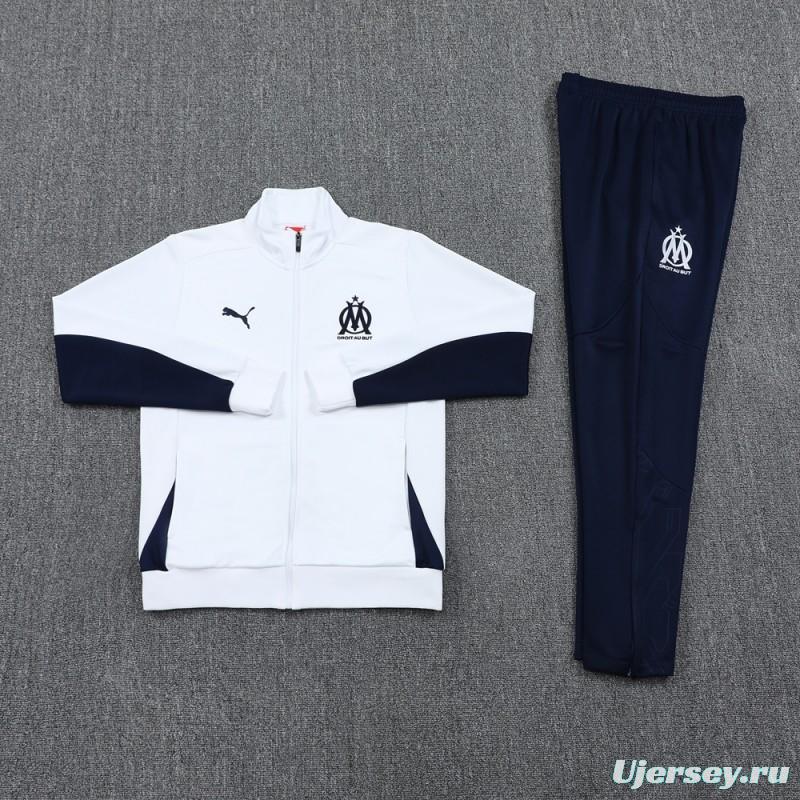 24/25 Olympique Marseille White Full Zipper Jacket +Long Pants