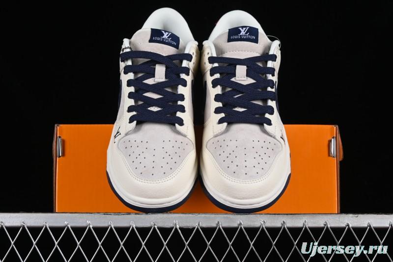 Nike SB Dunk Low LV Collaboration - Suede Navy Blue Anniversary High-End Custom Low-Top Casual Skate Shoes - FC1688-134