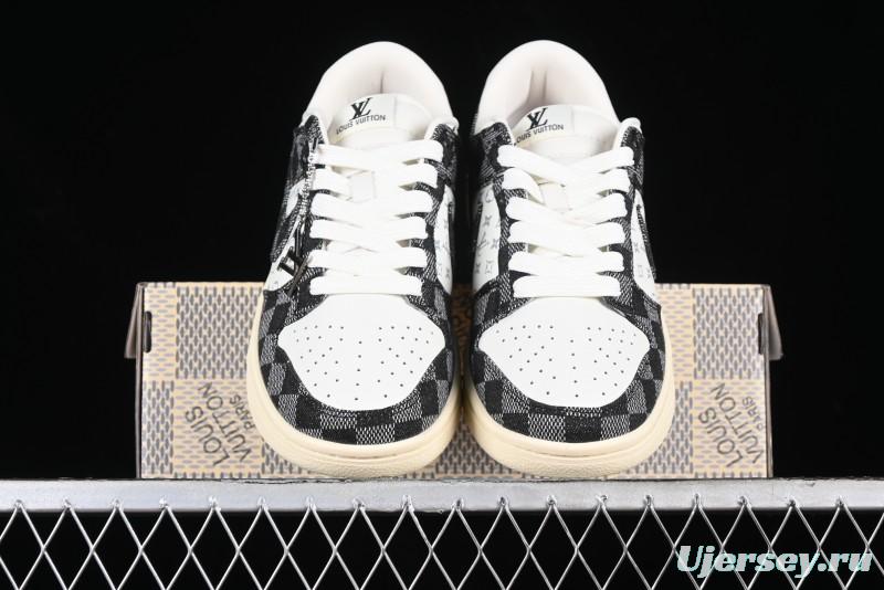 Nike SB Dunk Low LV Collaboration - Black Checkerboard Anniversary Custom Low-Top Casual Skate Shoes - XB3802-353