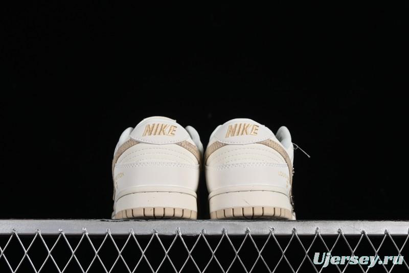 Nike SB Dunk Low LV Collaboration - Khaki Denim Anniversary High-End Custom Low-Top Casual Skate Shoes - XP3802-337