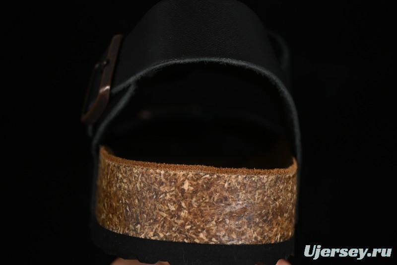 Birkenstock Birkenstock Sandals Series Black Leather with Soft Cushioning Cork Midsole - T.D4