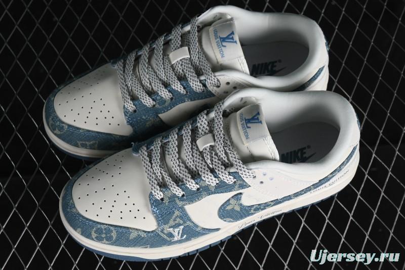 Nike SB Dunk Low LV Collaboration - Light Blue Denim Anniversary High-End Custom Low-Top Casual Skate Shoes - XP3802-336