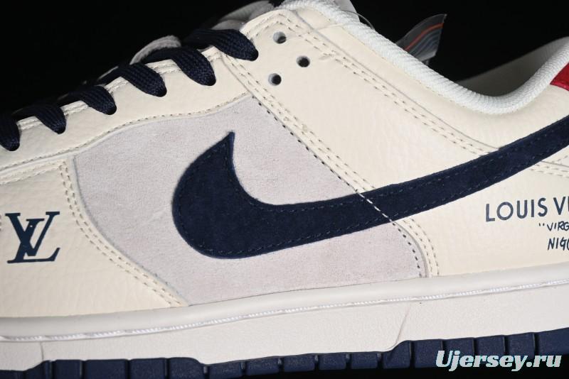 Nike SB Dunk Low LV Collaboration - Suede Navy Blue Anniversary High-End Custom Low-Top Casual Sneakers - FC1688-134