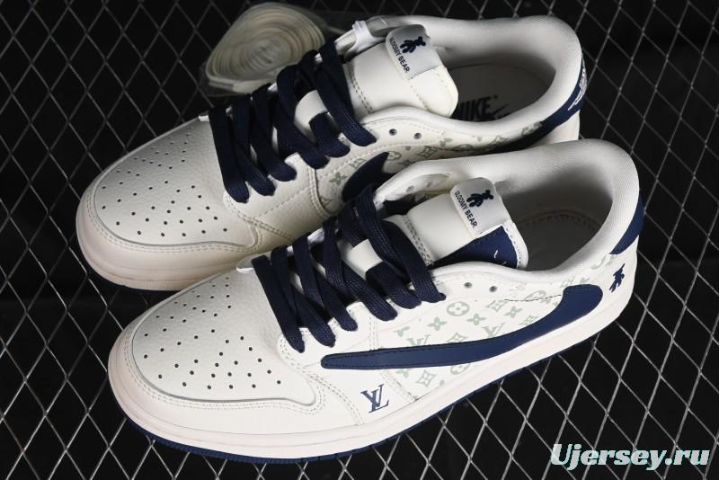 Nike Travis Scott x Fragment Design x Air Jordan 1 Low OG SP AJ1 LV Collaboration Light Blue Violent Bear Low-top Casual Sneakers - SJ2068-100