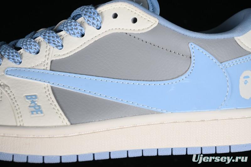 Nike Travis Scott x Fragment Design x Air Jordan 1 Low OG SP AJ1 LV Collaboration Deep Blue Low-Top Casual Sneakers - BB6588-104