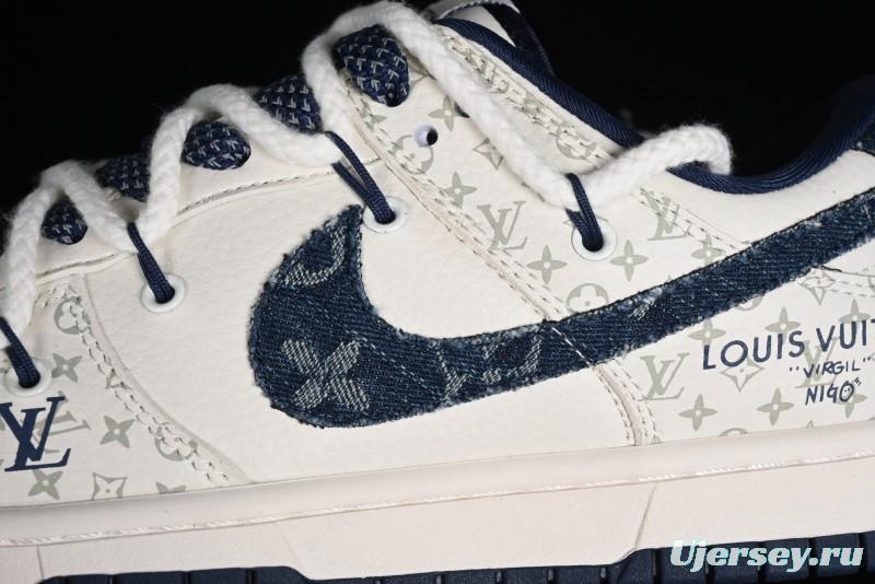 Nike SB Dunk Low LV Collaboration - Light Blue Check Print Anniversary High-End Custom Low-Top Casual Sneakers - SJ2068-249