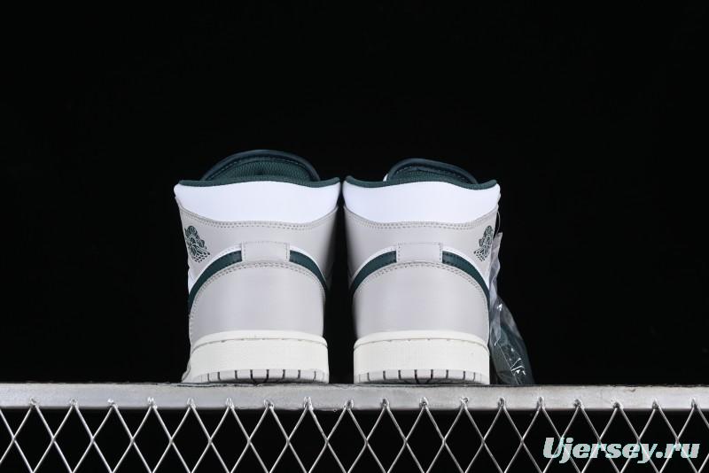 Nike Air Jordan 1 Mid Basketball Shoes with Oxidized Green Leather and Perforated Toe - FQ7720-103