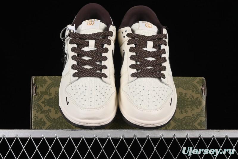 Nike SB Dunk Low Gucci Collaboration - Beige Brown Woven Fabric Anniversary High-End Custom Low-Top Casual Skate Shoes - DQ1098-375