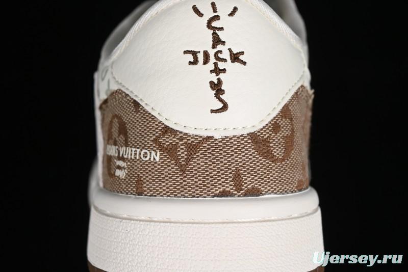 Nike Travis Scott x Fragment Design x Jordan Air Jordan 1 Low OG SP AJ1 LV Light Brown Print Casual Sneakers - SJ2068-102