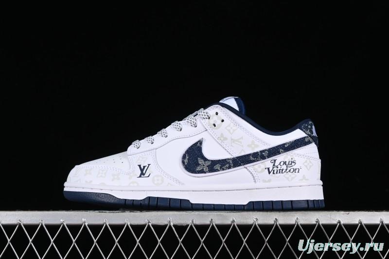 Nike SB Dunk Low LV Collaboration - Blue Midnight Elite Custom Low-Top Casual Skate Shoes - DD1391-122