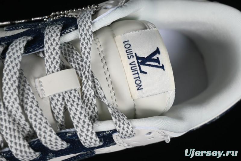 Nike SB Dunk Low LV Collaboration - Dark Blue Denim Anniversary High-End Custom Low-Top Casual Skate Shoes - XP3802-335