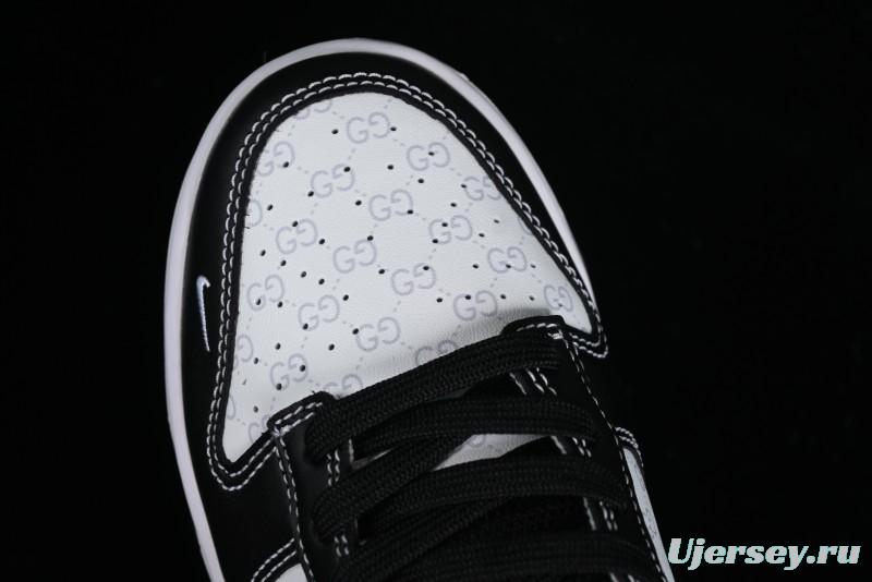 Nike SB Dunk Low Gucci Collaboration - Double G Embroidery Black Swoosh Anniversary Custom Low-Top Casual Skate Shoes - SF1588-136