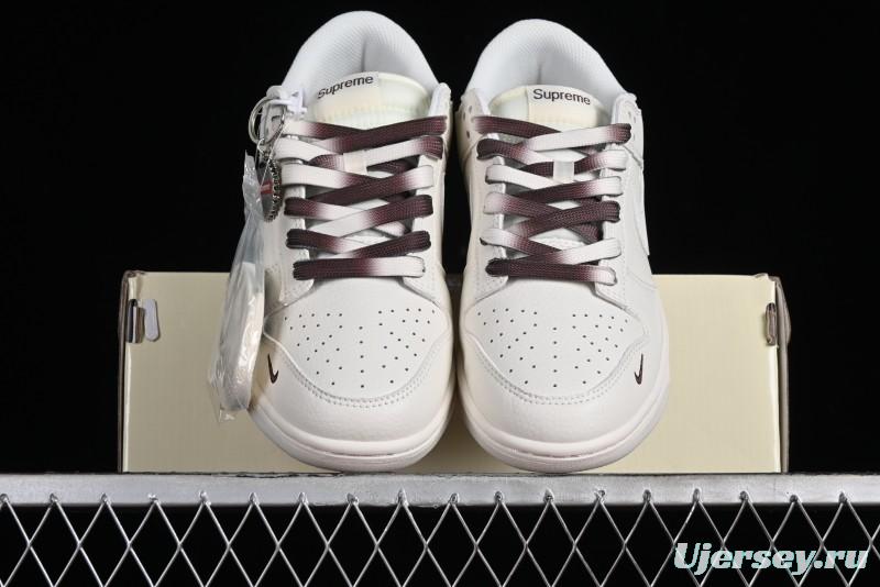 Nike SB Dunk Low Supreme Collaboration - White Brown Two-Tone Anniversary High-End Custom Low-Top Casual Sneakers - BB8657-106