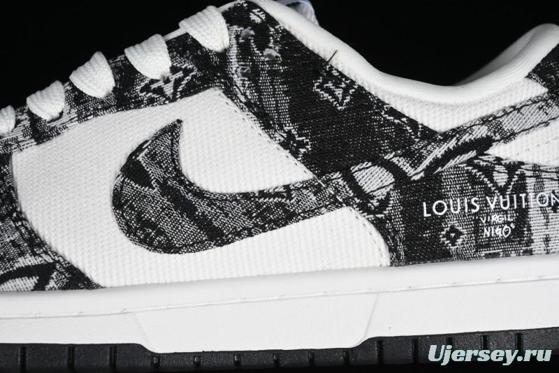 Nike SB Dunk Low LV Collaboration - Black Denim Anniversary High-End Custom Low-Top Casual Skate Shoes - XB3802-351