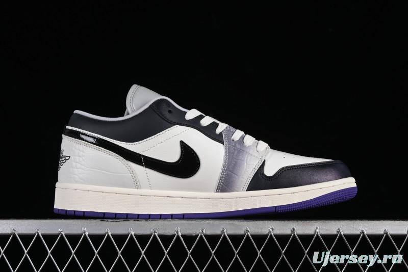 Nike Air Jordan 1 Low SE Casual Sneakers in Black White with Metallic Purple Accents - HF5759-101