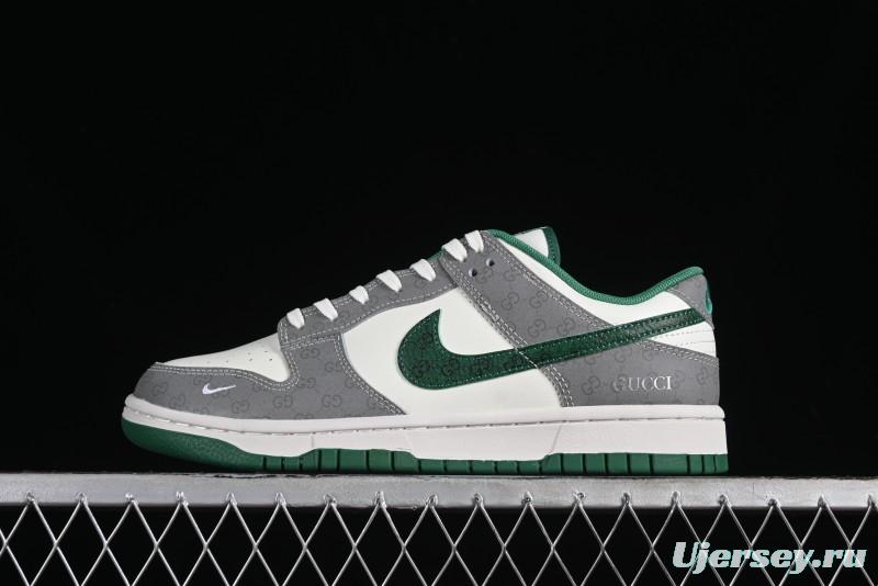 Nike SB Dunk Low Gucci Collaboration - Double G Grey Green Swoosh Anniversary Custom Low-Top Casual Skate Shoes - SF1588-134